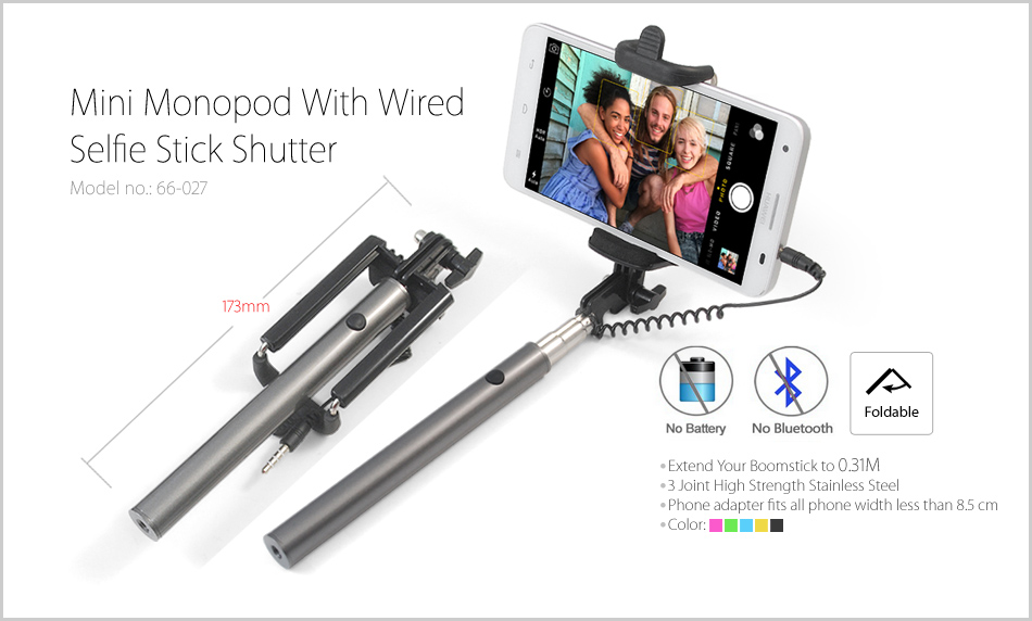 Mini Monopod With Wired Selfie Stick Shutter